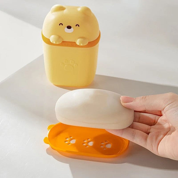 Portable Cartoon Bear Soap Dish | Leakproof Soap Holder for Travel & Home