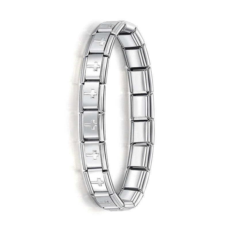 Fashion Women Wide Italian Elastic Charm Bracelet, Stainless Steel Bangle Jewelry for Stylish Everyday Wear