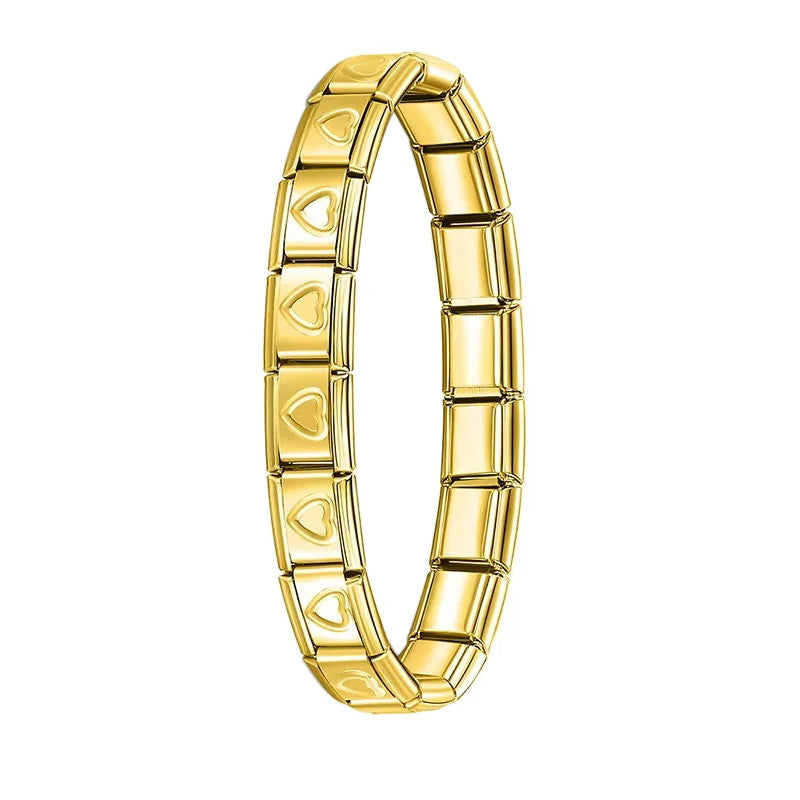 Fashion Women Wide Italian Elastic Charm Bracelet, Stainless Steel Bangle Jewelry for Stylish Everyday Wear