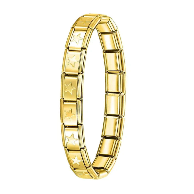 Fashion Women Wide Italian Elastic Charm Bracelet, Stainless Steel Bangle Jewelry for Stylish Everyday Wear