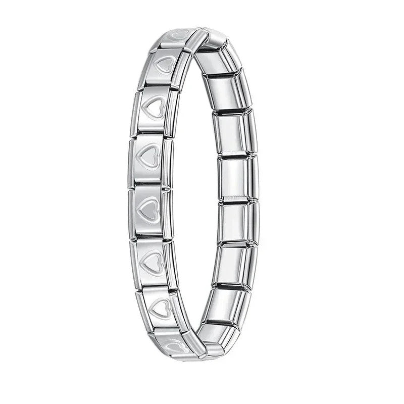 Fashion Women Wide Italian Elastic Charm Bracelet, Stainless Steel Bangle Jewelry for Stylish Everyday Wear