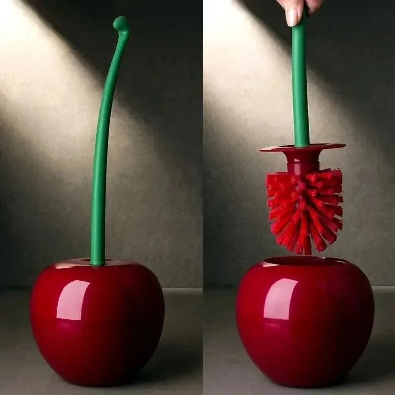 Creative Cherry Shape Toilet Brush Holder Set, Red Toilet Brush Bathroom Lavatory Cleaning Accessories Cute and Function