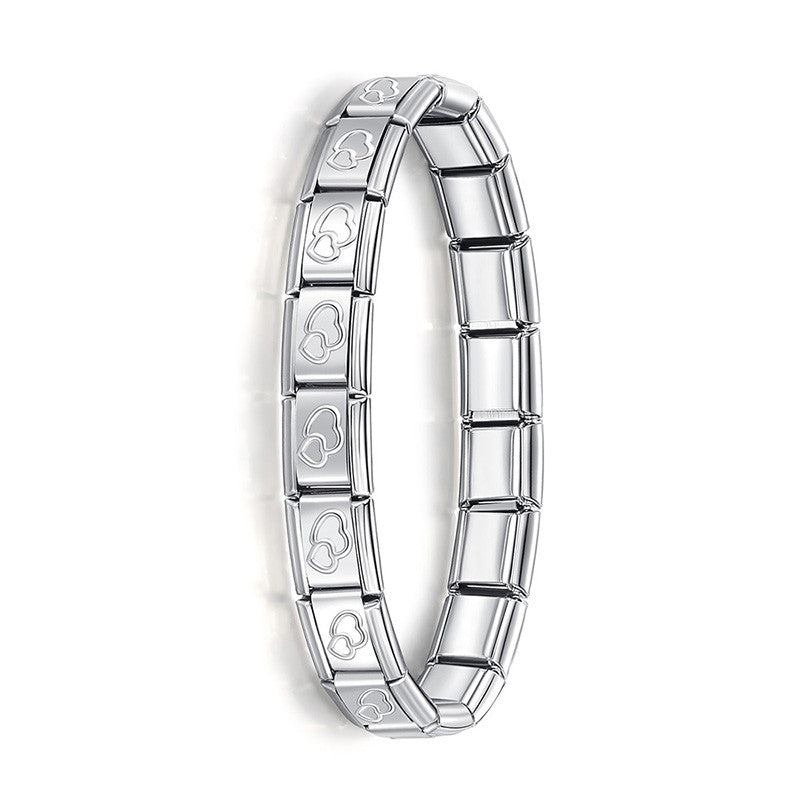 Fashion Women Wide Italian Elastic Charm Bracelet, Stainless Steel Bangle Jewelry for Stylish Everyday Wear