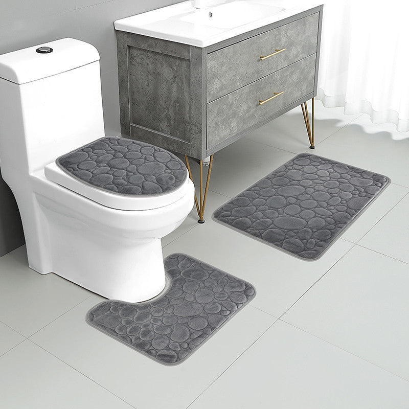 Modern Stone Pattern Bath Mat Set, Ultra-Absorbent, Non-Slip & Comfortable for Simple Bathroom Decor