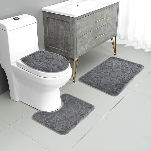 Modern Stone Pattern Bath Mat Set, Ultra-Absorbent, Non-Slip & Comfortable for Simple Bathroom Decor