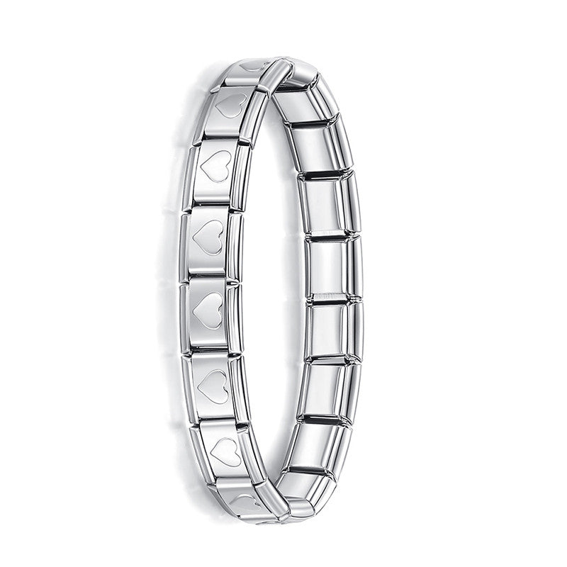 Fashion Women Wide Italian Elastic Charm Bracelet, Stainless Steel Bangle Jewelry for Stylish Everyday Wear