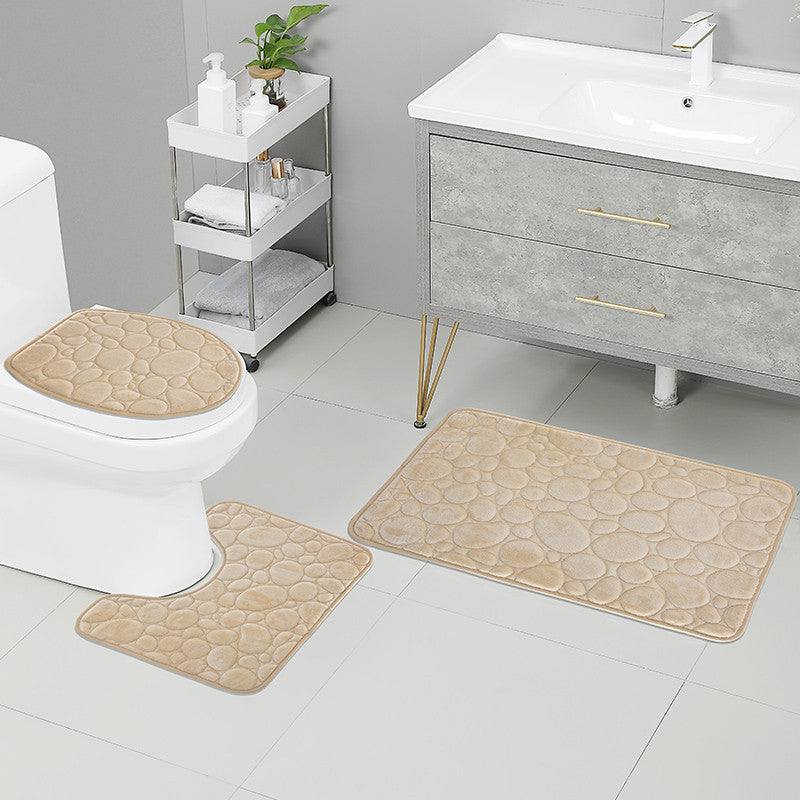 Modern Stone Pattern Bath Mat Set, Ultra-Absorbent, Non-Slip & Comfortable for Simple Bathroom Decor