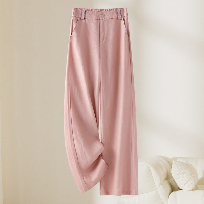 Summer High Waisted Linen Pants for Women, Lightweight Wide Leg Casual Trousers, Straight Leg Long Pants