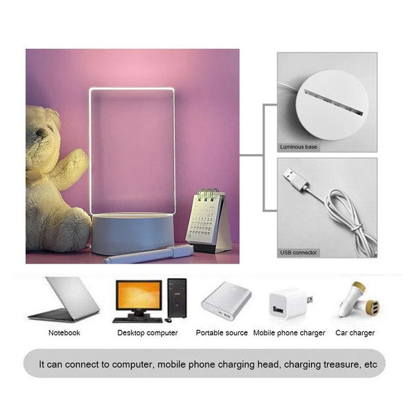 Transparent Luminous LED Night Light with Erasable Write Message Board