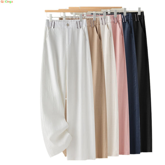 Summer High Waisted Linen Pants for Women, Lightweight Wide Leg Casual Trousers, Straight Leg Long Pants