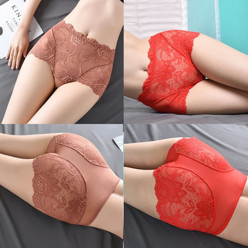 Women Floral Lace Panties Briefs Transparent High Rise Knickers Sexy Brief Underwear Ladies M-XL Brazilian Pants Erotic