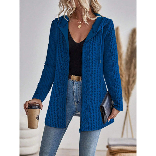 Womens Solid Color Hooded Zip Sweatshirt Casual Loose Fit Jacket