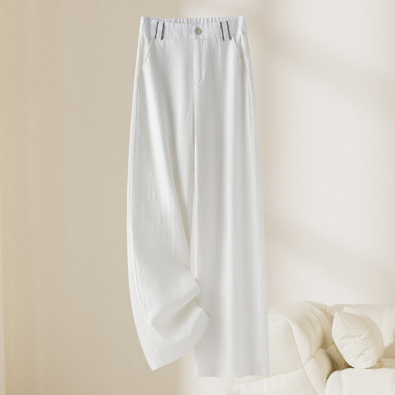 Summer High Waisted Linen Pants for Women, Lightweight Wide Leg Casual Trousers, Straight Leg Long Pants
