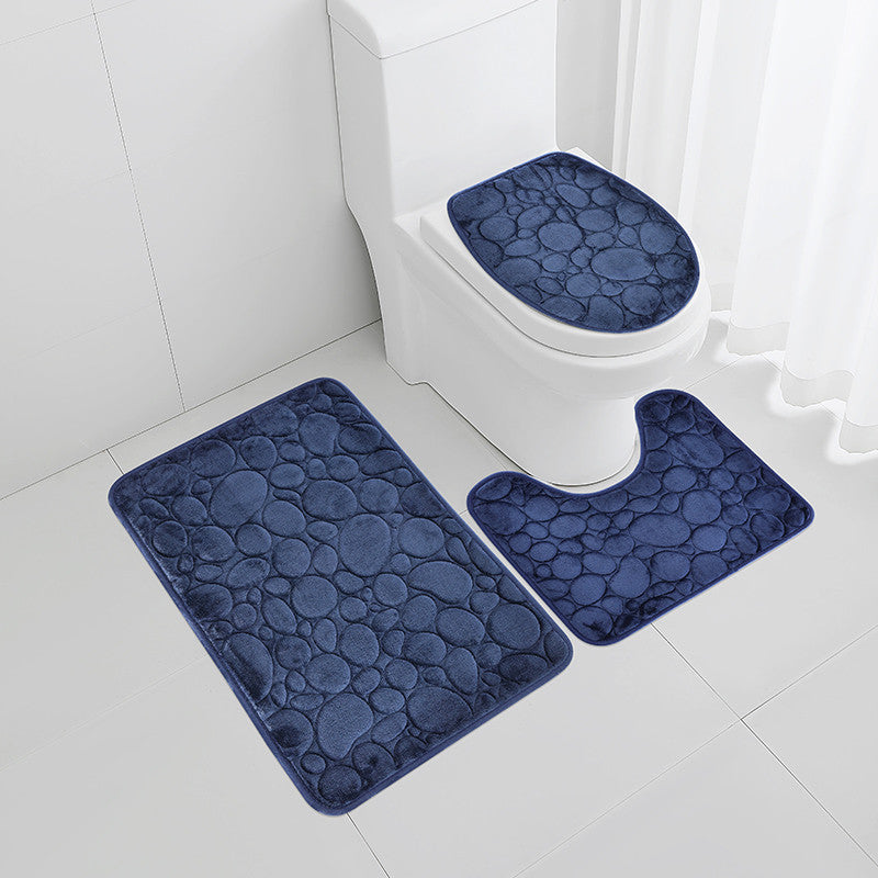 Modern Stone Pattern Bath Mat Set, Ultra-Absorbent, Non-Slip & Comfortable for Simple Bathroom Decor