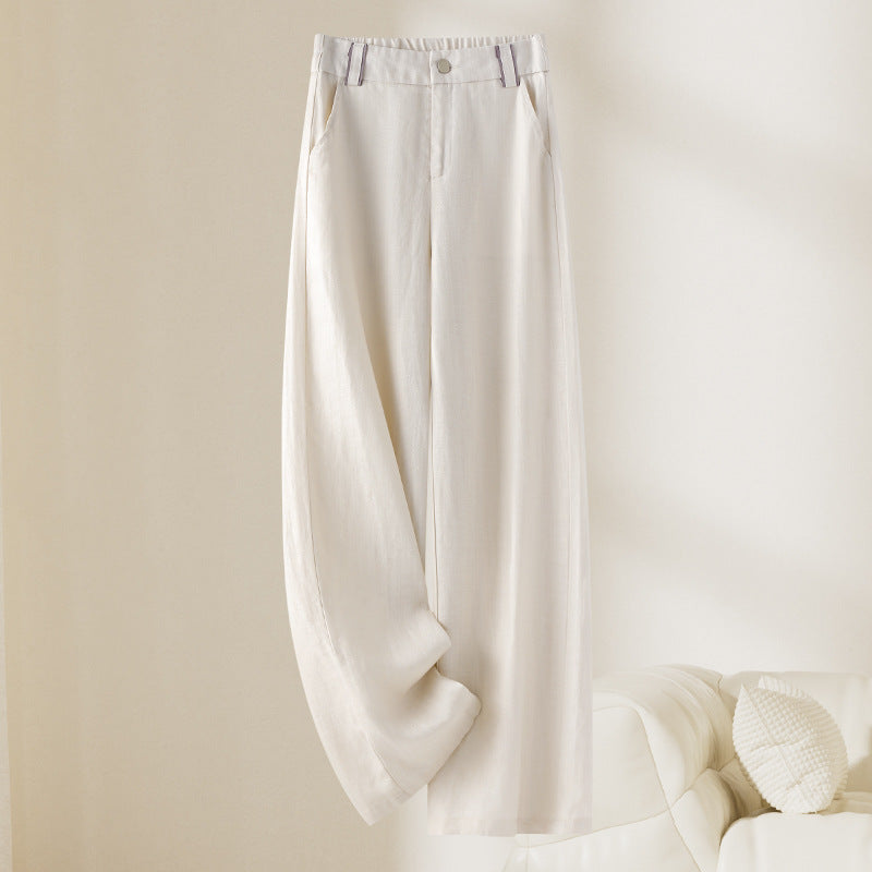 Summer High Waisted Linen Pants for Women, Lightweight Wide Leg Casual Trousers, Straight Leg Long Pants